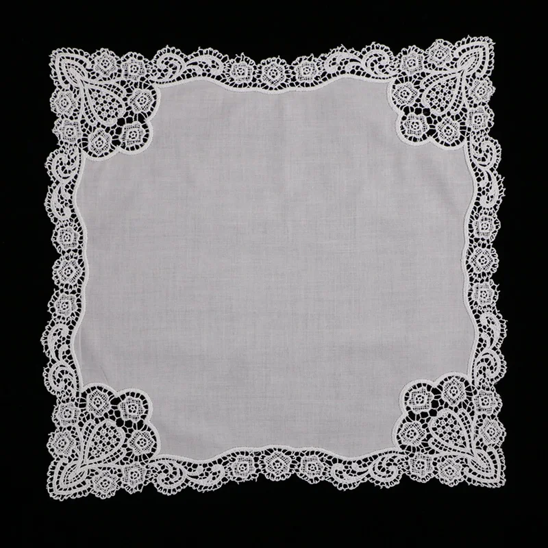  A005: White premium cotton lace handkerchiefs crochet hankies for women/ladies wedding gift