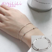 Женские браслеты из стерлингового серебра 925 пробы, ювелирные изделия, двухслойный крест, бисерная цепочка, змейка, цепочка, браслет с покрытием из белого золота