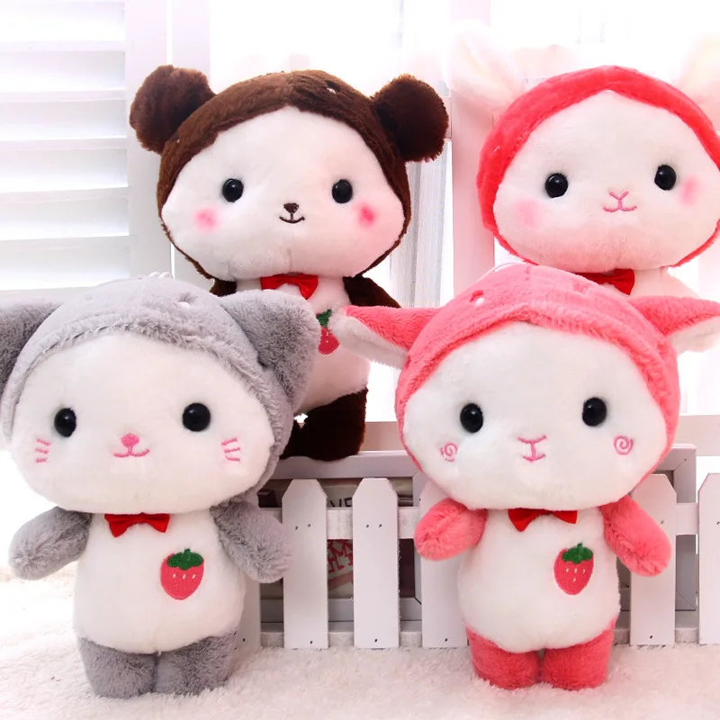 New 1Pc 25 35cm Cute Animal Strawberry Cartoon Cat Soft Sleep Plush Toy Lovely Stuffed Doll