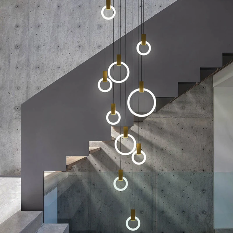 Villa Stairs Led Pendant Light Circles T5 Lustre Pendant Ligting Plate Metal Luminaria Indoor Lighting Lamparas Suspension Lamp Villa Stairs Led Pendant Light Circles T5 Lustre Pendant Ligting Plate Metal Luminaria Indoor Lighting Lamparas Suspension Lamp