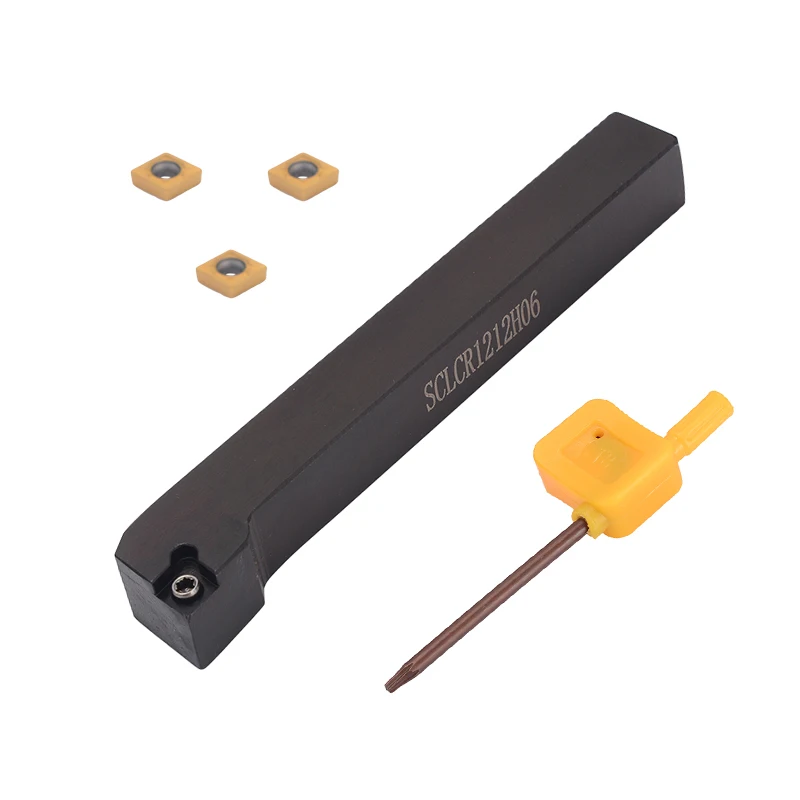

1pc SCLCR1212H06 Lathe Turning Tool Holder + 10pcs CCMT060204-HM VP15TF Carbide Insert with T8 Wrench