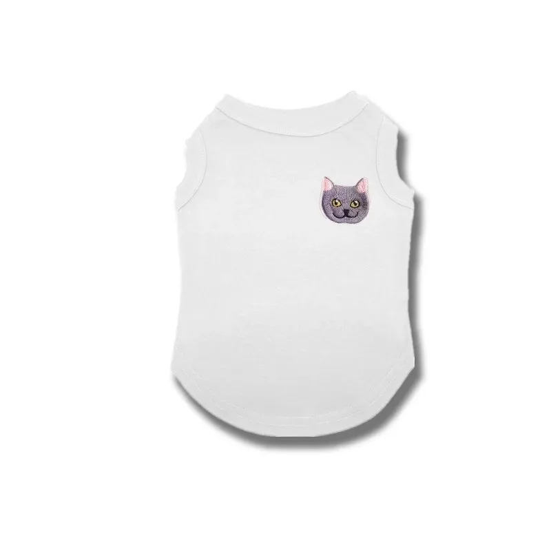 Модная летняя футболка с котом жилет с французским бульдогом одежда для домашних животных Одежда для собак Одежда для домашних животных Одежда для кошек костюм для мопса GZC03 - Цвет: White Blue Cat