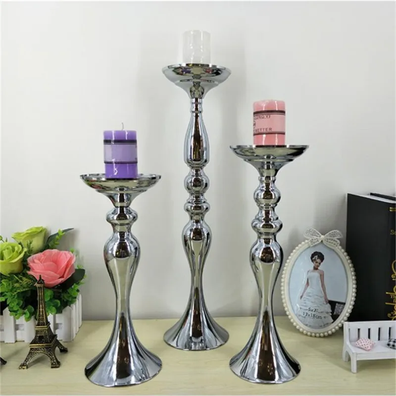

White Gold Silver Candle Holders Flower Vase Candlestick Wedding Decoration Table Centerpiece Flower Rack Road Lead
