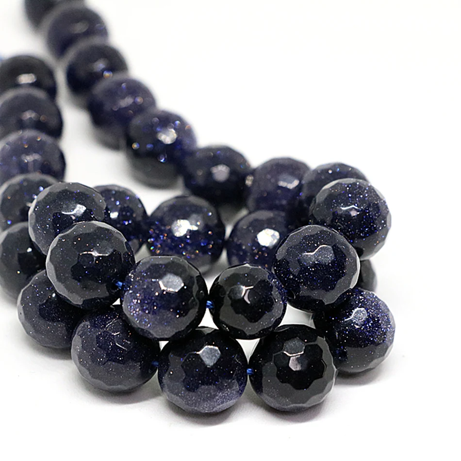 

Natural stone blue sandstone 4mm 6mm 8mm 10mm 12mm 14mm faceted round high grade jewelry making loose beads 15 inch A07