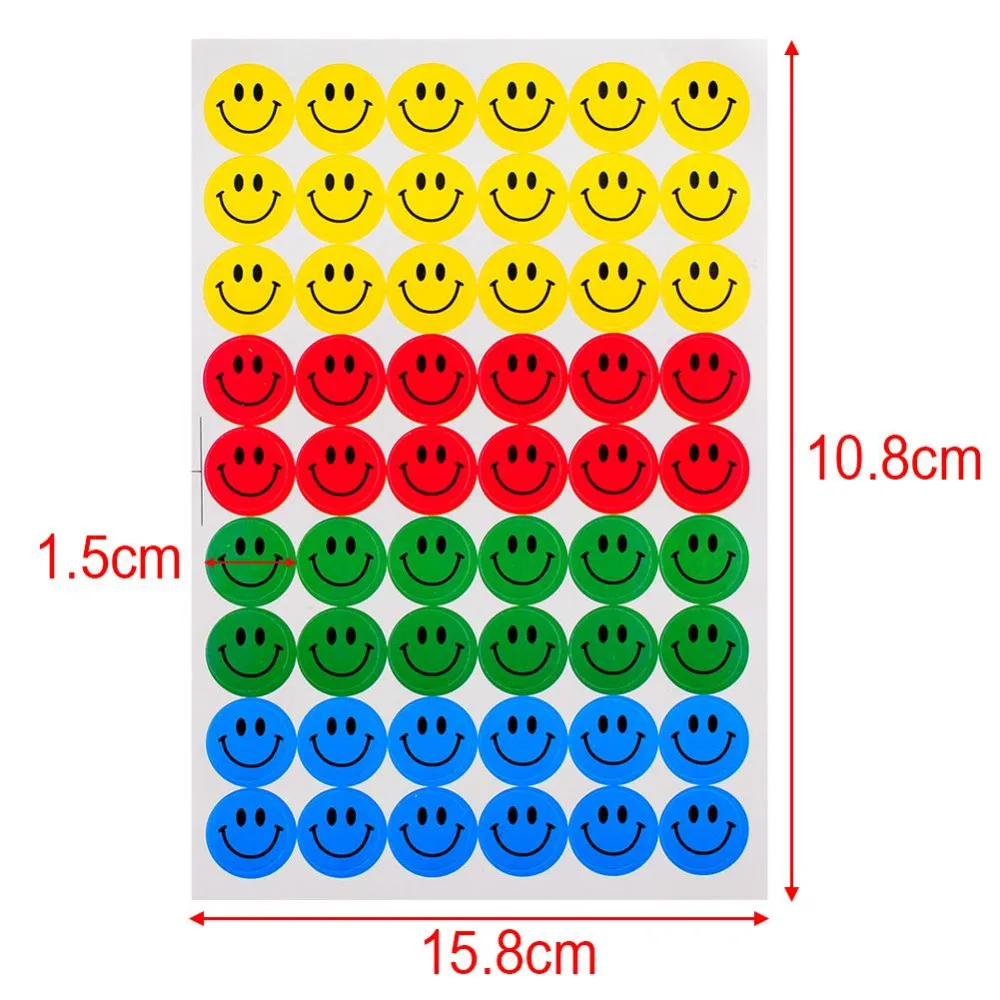 MOONBIFFY New Cute 10 sheets(540pcs) Colourful Round Smile Face Stickers Decal Kids Children Teacher Praise Merit office