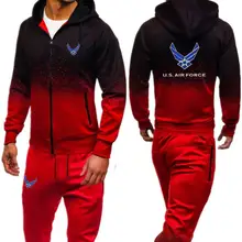 Американские воздушные силы печати мужские наборы осенний спортивный костюм Толстовка Спортивные Брюки Мужская молния толстовки брюки облегающая спортивная одежда куртка с капюшоном