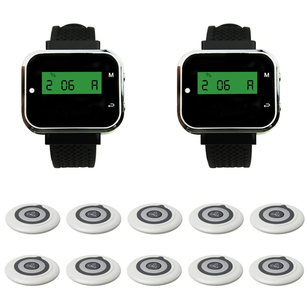 

JINGLE BELLS Hotel call button wireless restaurant calling call bell 10 transmitter+2 watch pager waiter restaurant system