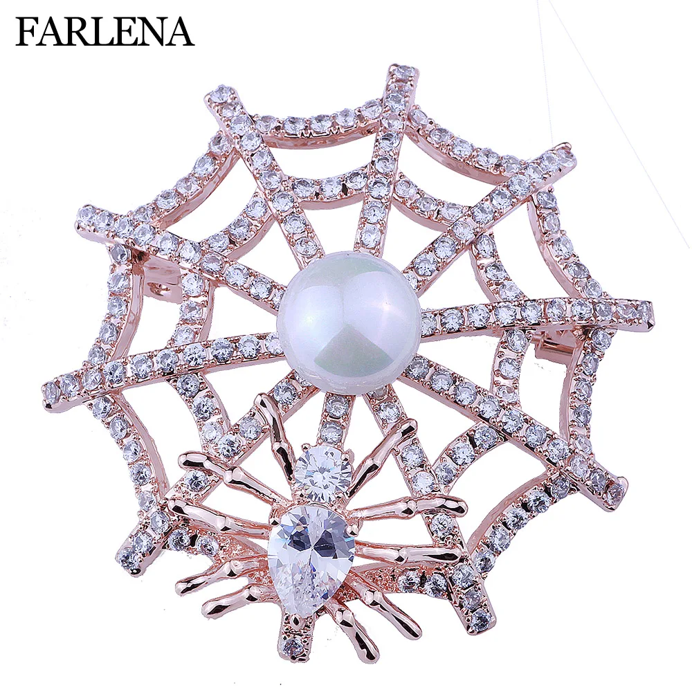 

FARLENA Jewelry Unique Spider web Shape Brooch Pins inlaid with Cubic Zirconia Fashion Austrian Brooches for women