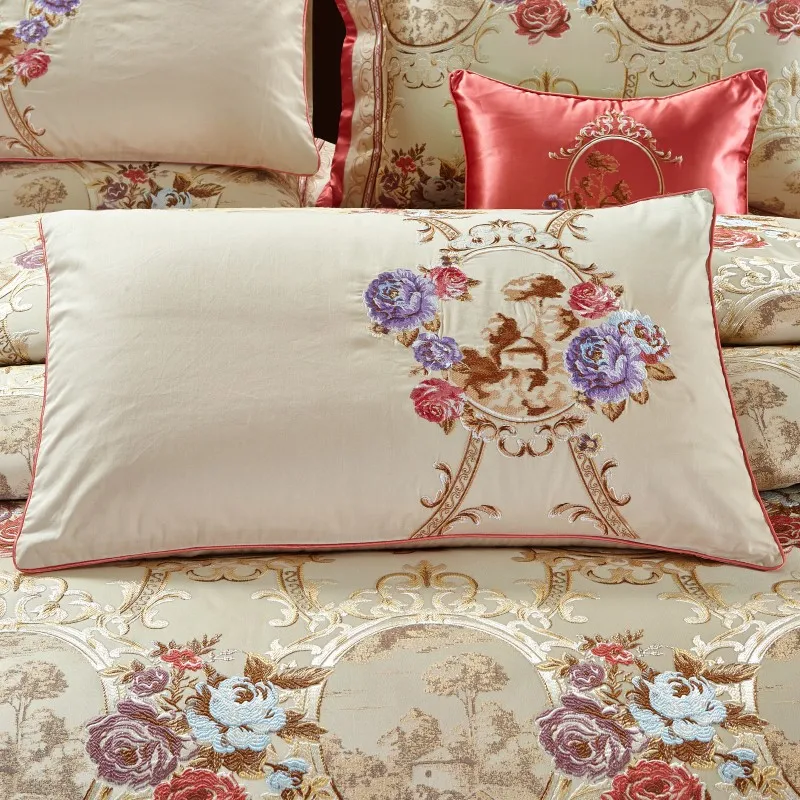 Cotton Flat sheet Bed Spread Duvet Cover Pillowcases Blue Jacquard Luxury Bedding Set 18