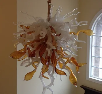 

Vintage Amber and White Color Led Saving light Fixtures Murano Blown Glass Chain Chandeliers