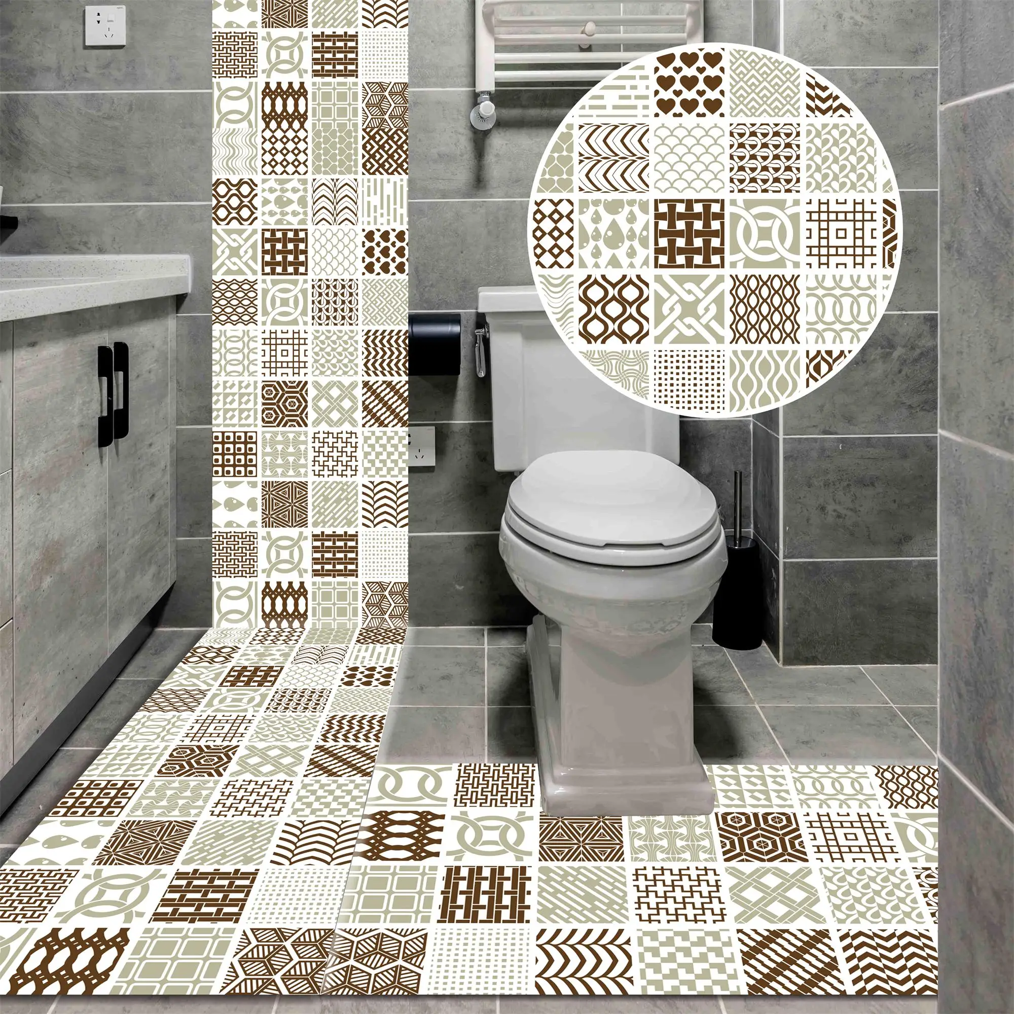 

3D Vintage Texture Lrregular Geometric Line Pattern Wall Sticker Bathroom Waist Line Home Decor Waterproof PVC Detachable Poster