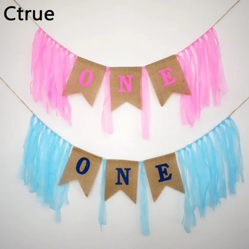 Ctrue Custom 1 день рождения I Am One кружевной джутовый баннер для маленьких мальчиков и