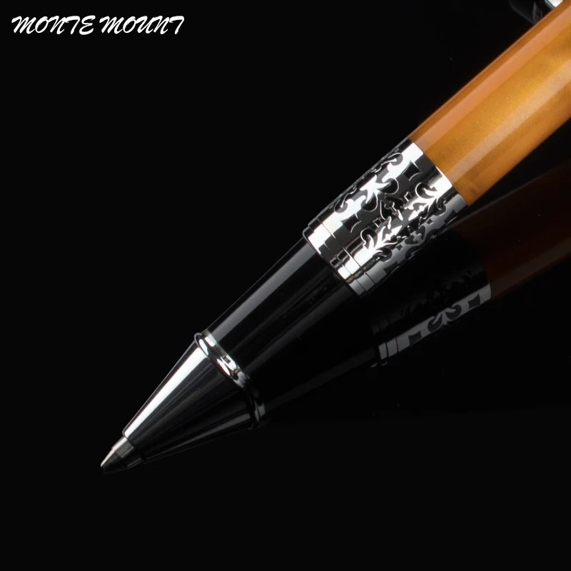 

MONTE MOUNT 675 silver flower amber celluloid roller ball pen