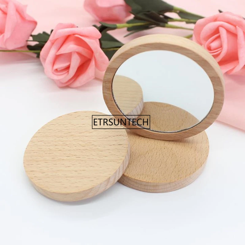 100 шт деревянное небольшое круглое зеркало портативное карманное HD зеркало деревянное косметическое мини-зеркало F3147