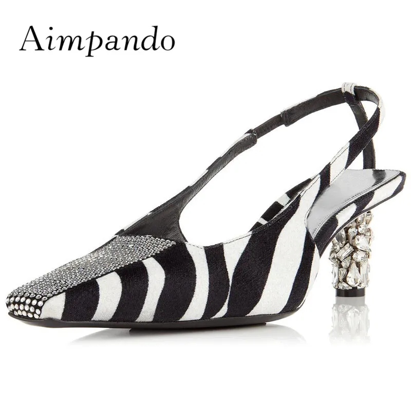 

2019 Zebra Rhinestone Gladiator Sandas Woman Square Toe Strange Diamond Heel Shoes Women Sexy Party Shoes