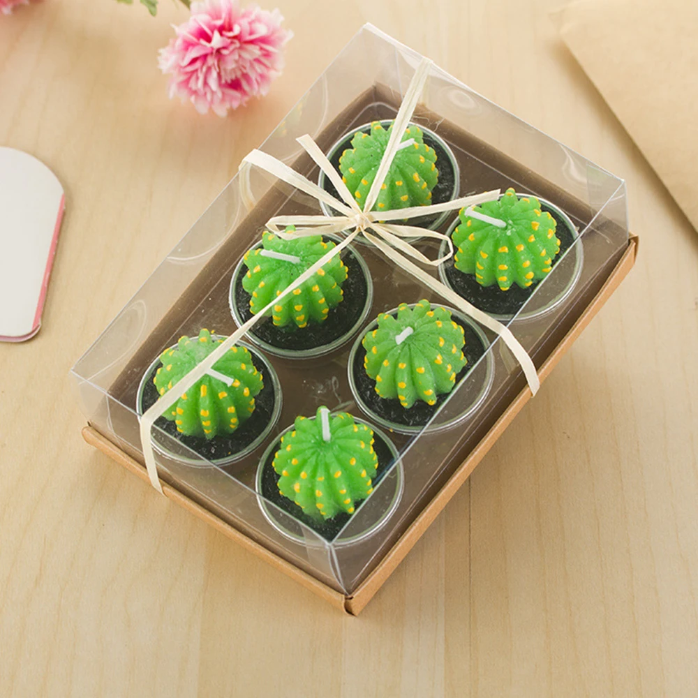 

6PCS/set Home Decor Cactus Candle Table Tea Light Garden Mini Wax Green Candles For Wedding Birthday Decoration Y25