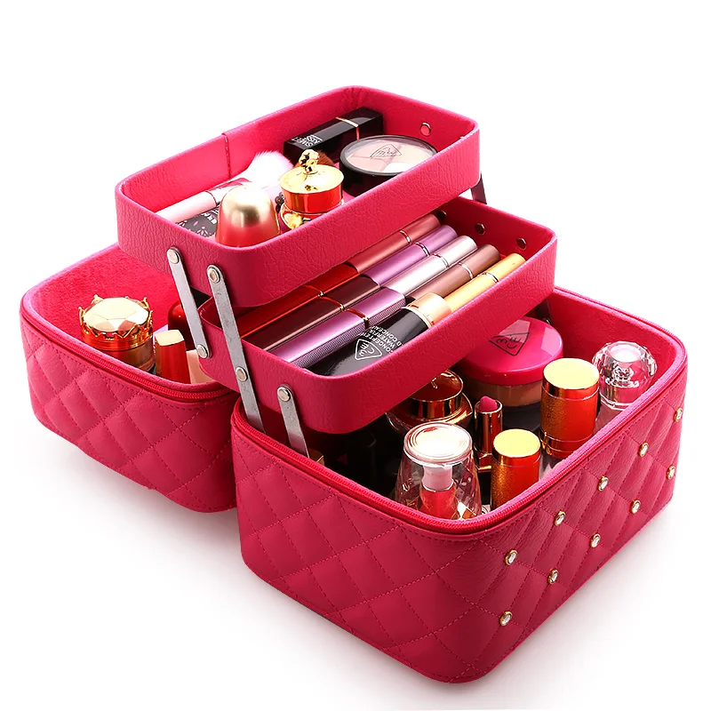 Ladies New High Quality Big Capacity Cute Portable Cosmetic Cases Storage Box Simple Makeup Box Fashion Lady Waterproof Travel