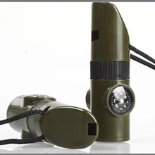 100 шт./лот 7 в 1 свисток выживания многофункциональный Apito с светодиодный фонарик, компас увеличитель, термометр