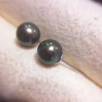 

stunning pair of 9-10mm tahitian round black green pearl earring 18k