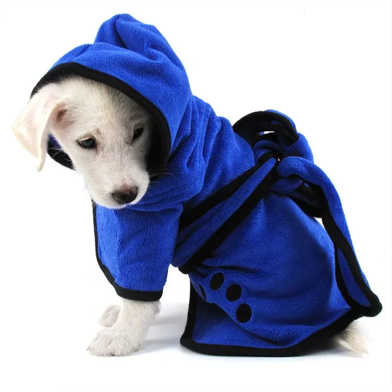 

Dog Bathrobe Warm Dog Clothes Super Absorbent Pet Drying Towel Paw Print Golden Teddy Bath Towel Pet Product Blue XS-XL