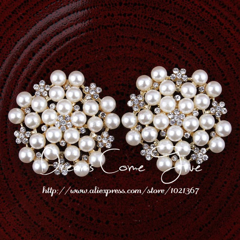 

20pcs/lot 1.2" 2Colors Flower Shaped Pearl Plating Flatback Buttons For Crafts Decorative Rhinestone Button For Flower Centre