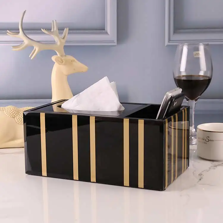 

Creative Glass Gold Striped Tissue Box Nordic Style Living Room Coffee Table Bedroom Makeup Remote control Storage Box Ashtray