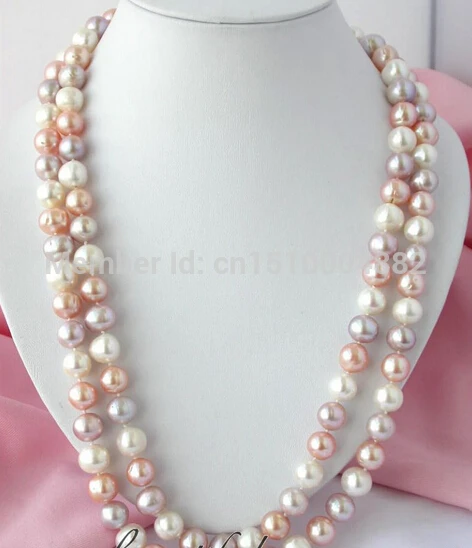 

FREE SHIPPING>>>@ NEW HOT179 BEAUTIFUL 50" 11-12mm pink white purple round FW pearl necklace