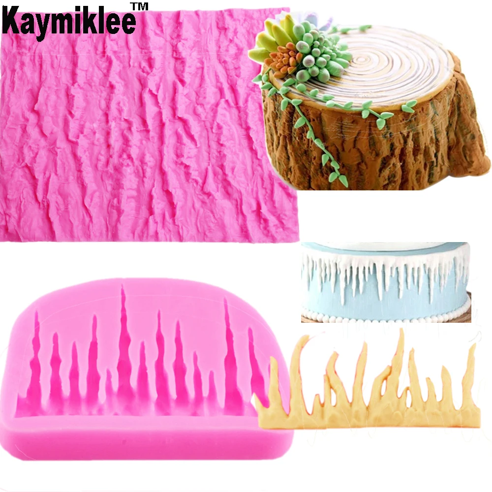 10pcs C114 Tree Bark Icicle Design Silicone Mold Modeling Cake
