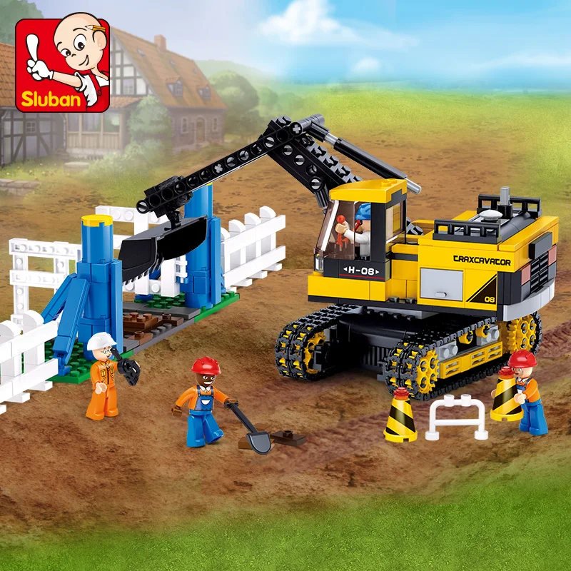 SLUBAN City Engineering Building Car forkler экскаватор строительные блоки набор кирпичи модель дети