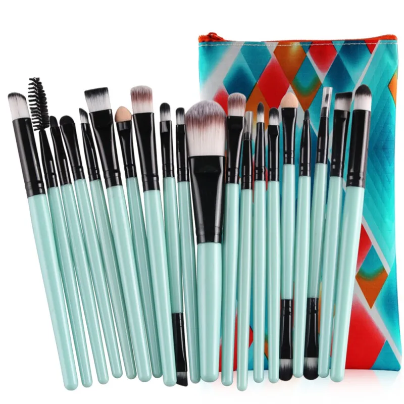 20 Pcs Synthetic Hair Plastic Handle Makeup Brushes With A Cosmetic Bag