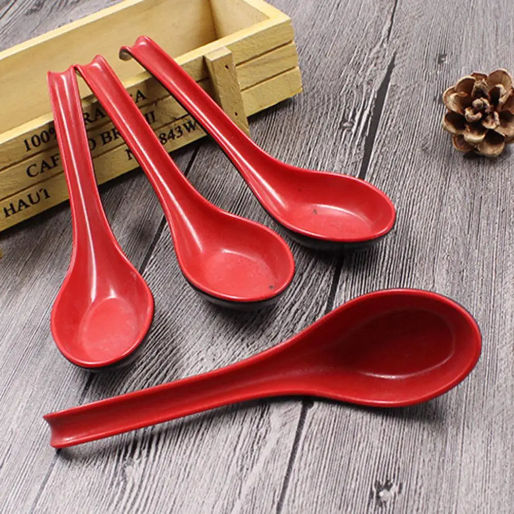 

New 5Pcs Dual Color Long Handled Plastic Soup Rice Spoons Home Kitchen Utensils