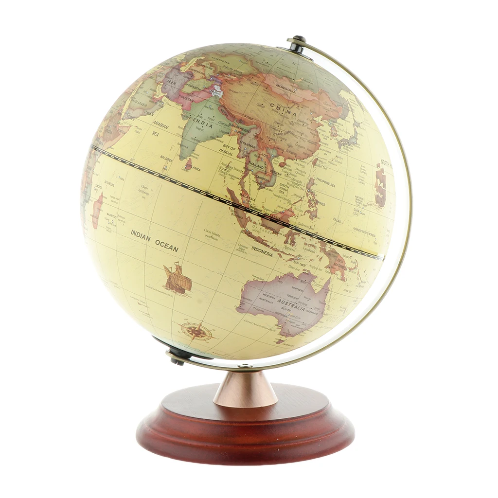 USB Night Light LED Illuminated Spinning World Globe Constellation Map with Wooden Stand