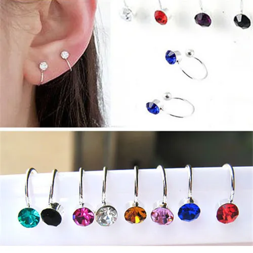 

12pairs/lot Fashion Punk Small Round Rhinestone Ear Cuff Multi-color Male Female Crystal Earrings Size 4mm Wrap Ear Cuff