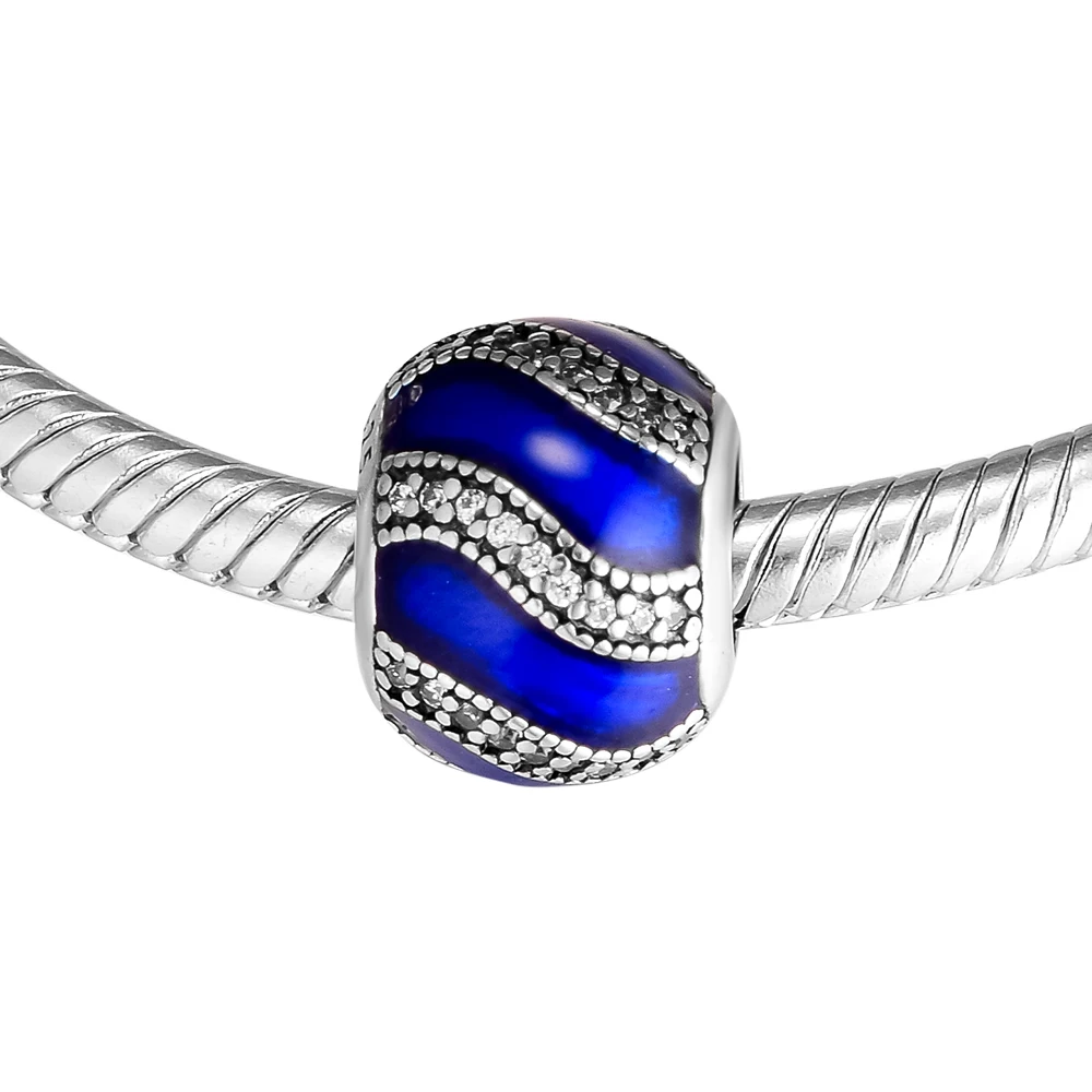 

Fits for Pandora Charms Bracelets 100% 925 Sterling Silver Jewelry Adornment Beads with Transparent Royal Blue Enamel