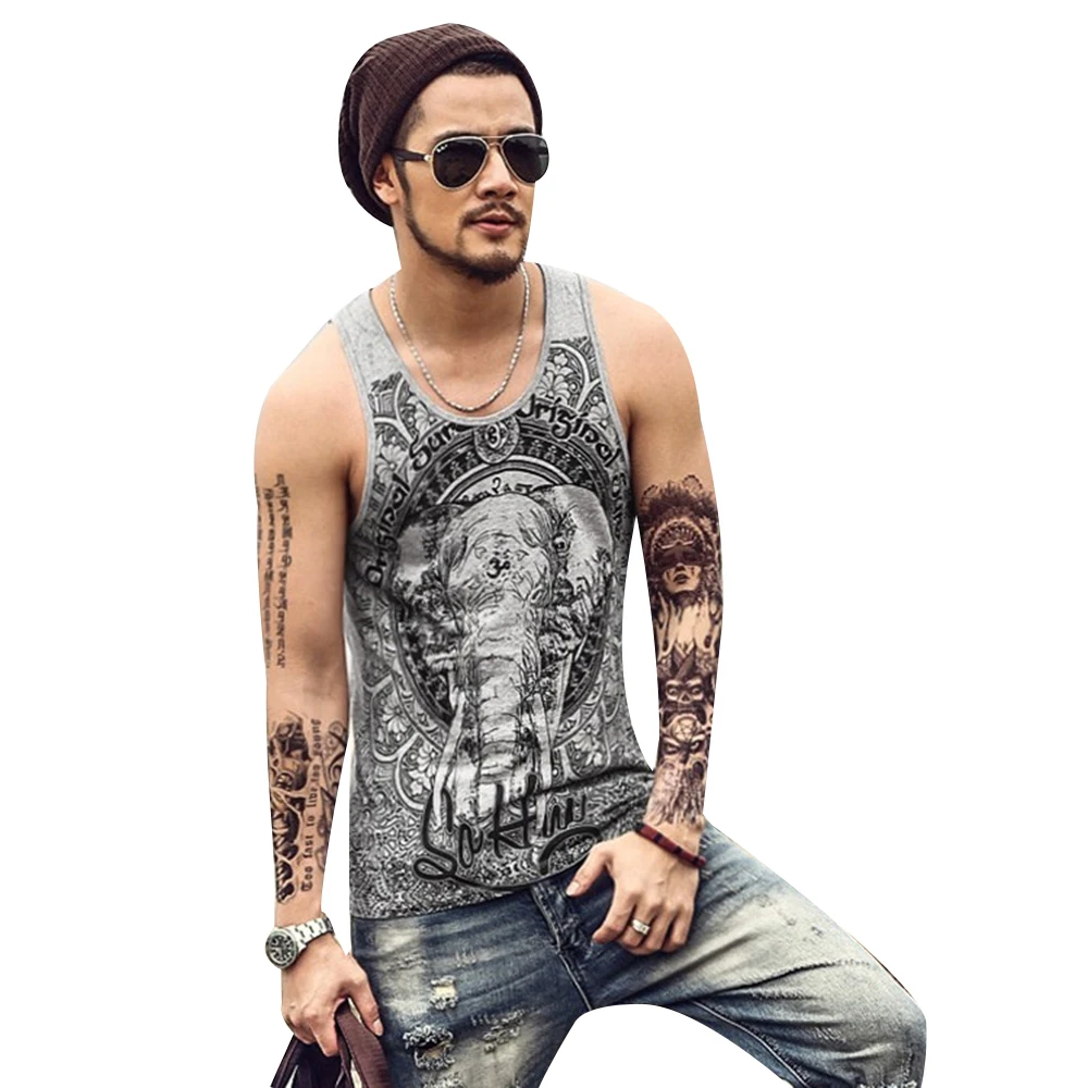 

2019 Summer Men Leisure O Neck Vest Sleeveless Print Cotton Tops Bodybuilding Tank Tops Slim Fit Tee Male Vest Clothing New D30