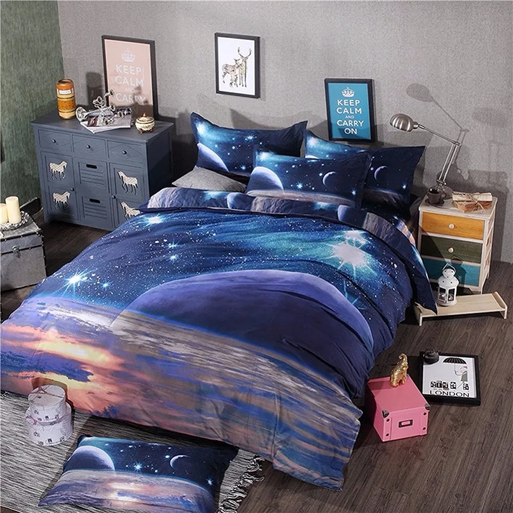 3D Galaxy Bedding Sets Twin Queen Size Space Themed Bedspread Duvet Covers Set