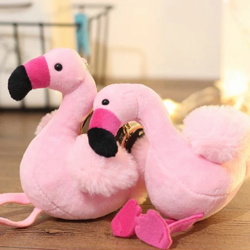 1 Pc Fluffy Flamingo Keychain Women Fashion Bag Charms Fur Keyrings Car Pendant Key Ring Holder Jewelry Chic Christmas Gifts