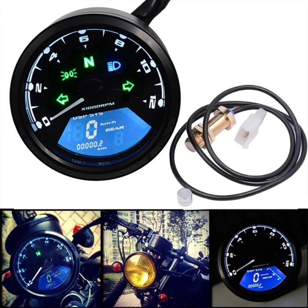 

ABS Material Digital 12V Universal Digital Motorcycle Speedometer Odometer Gauge Backlit Dual Speed meter with LED Indicator