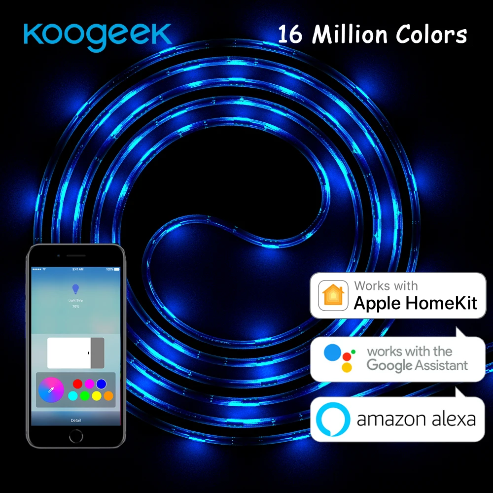 

Koogeek 6.6ft 60 LED Wi-Fi Smart Light Strip for Alexa Apple HomeKit Google Assistant Voice Control Remote Control Dimmable IP65
