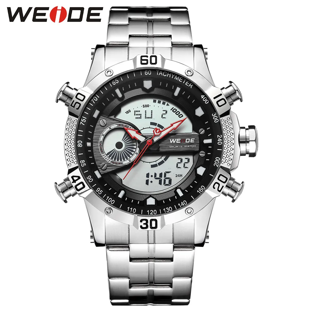 WEIDE Luxury Brand Watch Sport Men Digital Stainless Steelin Quartz Watches LCD Waterproof  Electronics Alarm Clock Steampunk
