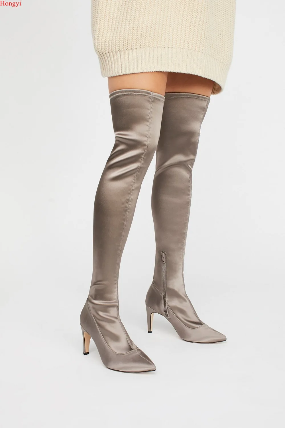 La Botas Invierno Pie Color Fino As Color Gladiador Mujeres Satén Telas Sobre 2017 Tacón De Fit Botín Alto Calidad as Dedo Punta Showed Rodilla Slim Del Alta Muslo Opw0q5
