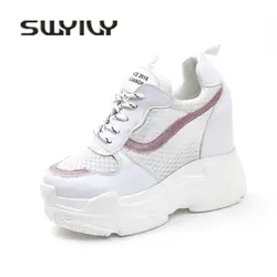 Женская обувь на платформе Sneakres 2019 белая сетчатая дышащая женская повседневная обувь летние кроссовки на высокой платформе весна