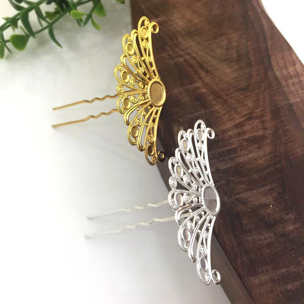 

65mmm Hairpin Kanzashi Filigree Flower Fan Shape Bases Hair Pin Stick Blanks DIY Accessories for Kimono Hanfu Cosplay Handwork