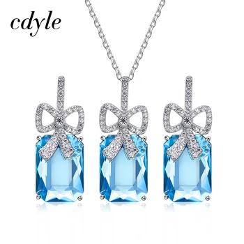 

Cdyle Embellished with crystal For Women Gorgeous Party Jewelry 925 Sterling Silver Necklace&Earrings