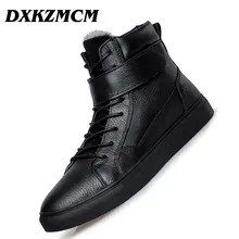 DXKZMCM Outdoor Men Boots Winter Shoes Warmest Ankle Boots Genuine Leather Handmade Men Winter Snow Boots