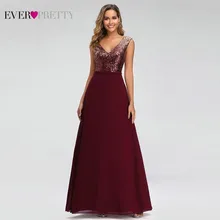 Блестящие вечерние платья с длинными рукавами EP00962BD расшитые блестками трапециевидные с v-образным вырезом без рукавов бордовые вечерние платья Robe De Soiree