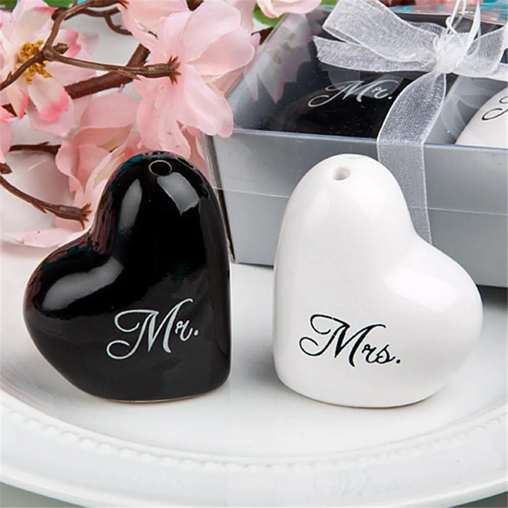 Свадебные Сувениры Сердце керамика г-н и г-жа Солонка и перечница с дырочками сверху канистра набор свадебный подарок