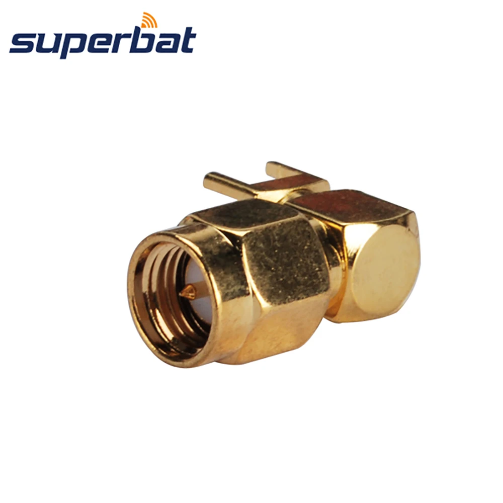 Superbat SMA вилка правый угол через отверстие крепление на печатную плату пайкой RF