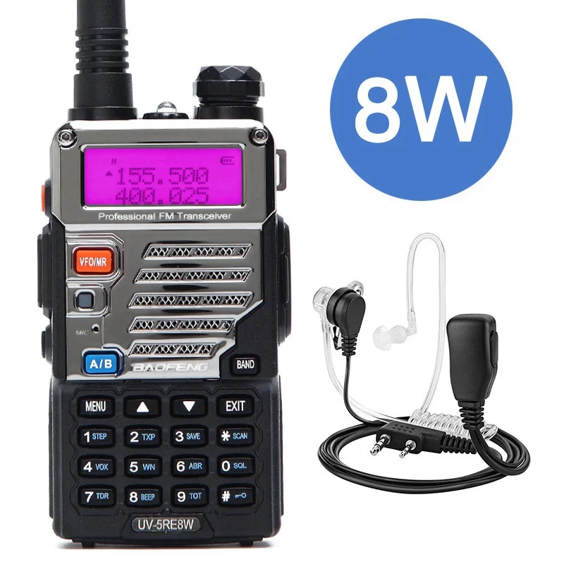 BaoFeng UV-5RE 8 Вт Walkie Talkie 10 км 136–174 МГц, 400–520 МГц Dual Band Радио рация с фонарем Long Range Портативный охоты CB радио