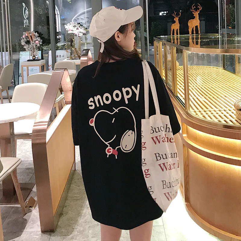 

Harajuku Women Shirts Ulzzang Snoopy Cartoon Korean Clothes Plus Size O-Neck Long Tops Casual Cute Shirt